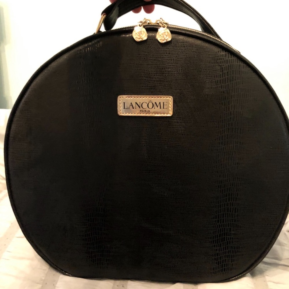 LANCÔME Paris black faux leather traveling handbag